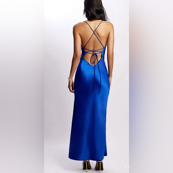 MESHKI sydney straight neck slip maxi dress cobalt blue - Picture 2 of 5